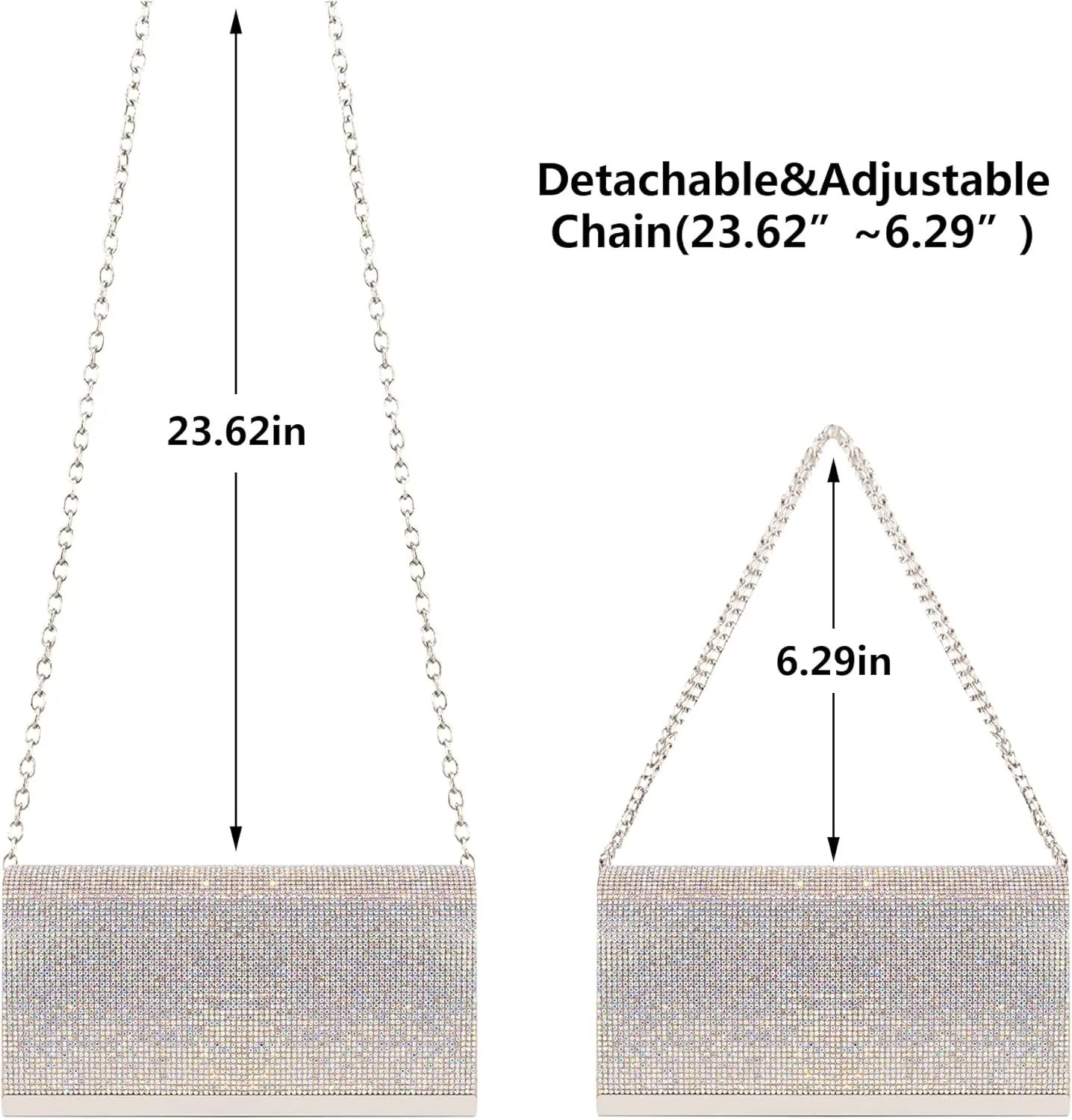 Women's Shiny Rhinestone Square Clutches Evening Bag Wedding Purses Cocktail Prom Handbags
