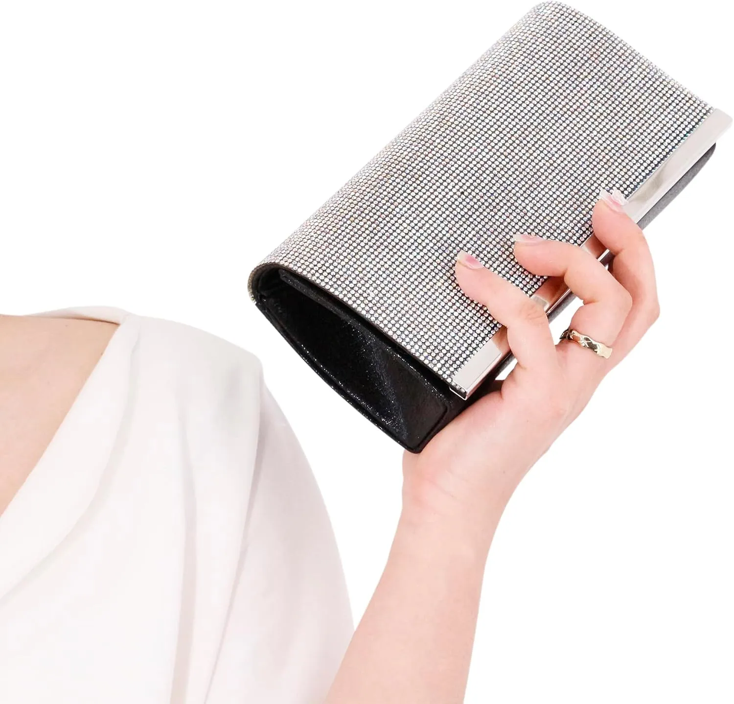 Women's Shiny Rhinestone Square Clutches Evening Bag Wedding Purses Cocktail Prom Handbags