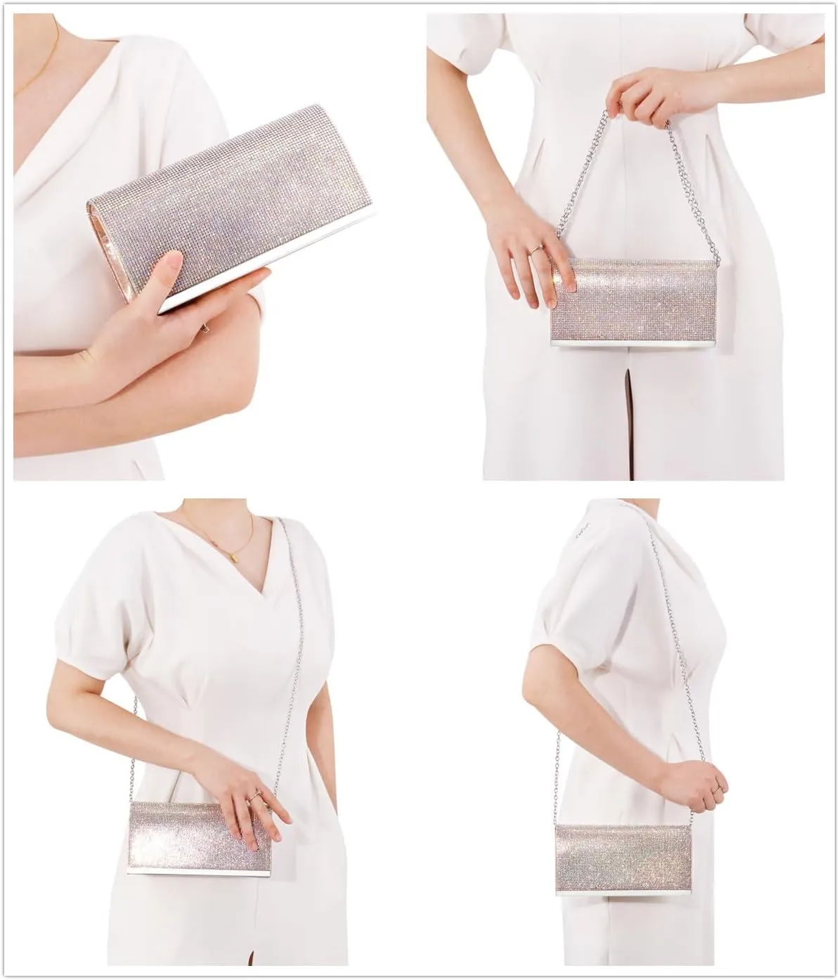 Women's Shiny Rhinestone Square Clutches Evening Bag Wedding Purses Cocktail Prom Handbags