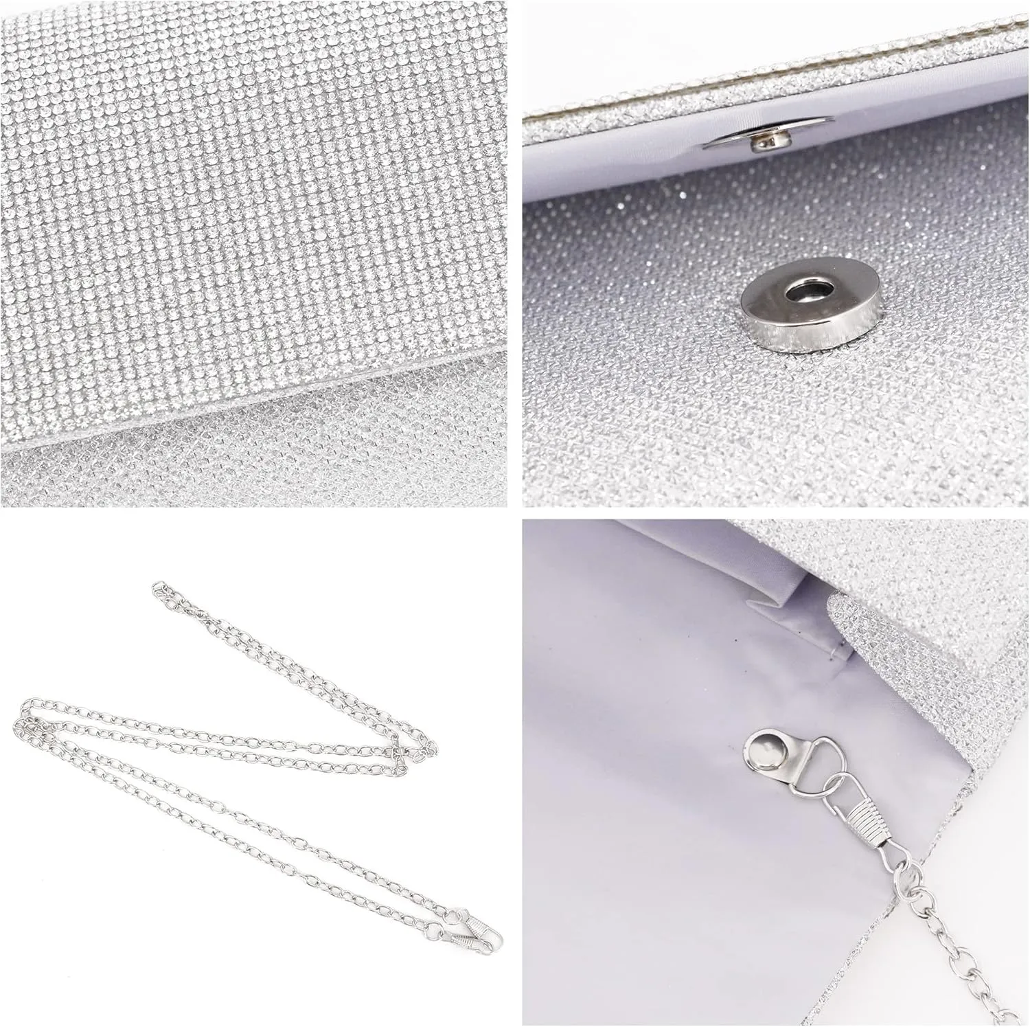 Women's Shiny Rhinestone Square Clutches Evening Bag Wedding Purses Cocktail Prom Handbags