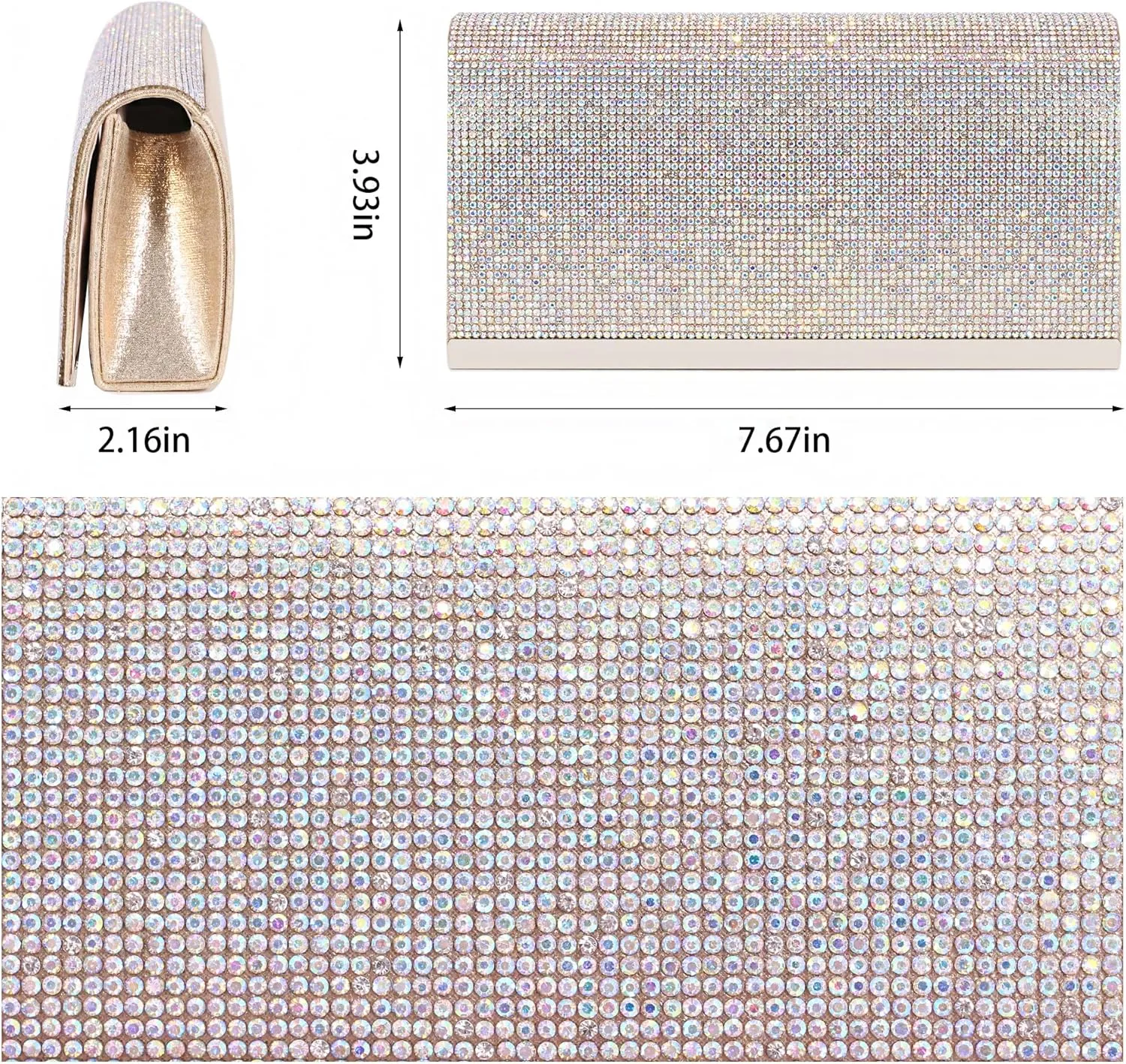 Women's Shiny Rhinestone Square Clutches Evening Bag Wedding Purses Cocktail Prom Handbags