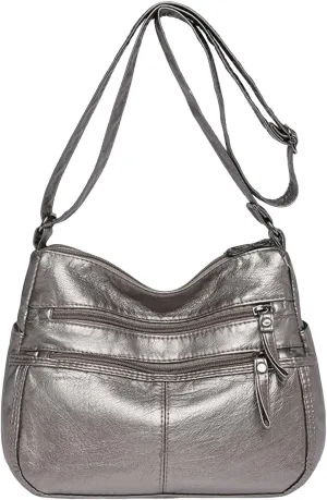Womens Shoulder Handbag Fashion Casual Women's Retro Soft Leather Zipper Double Pocket Shoulder Messenger Bag