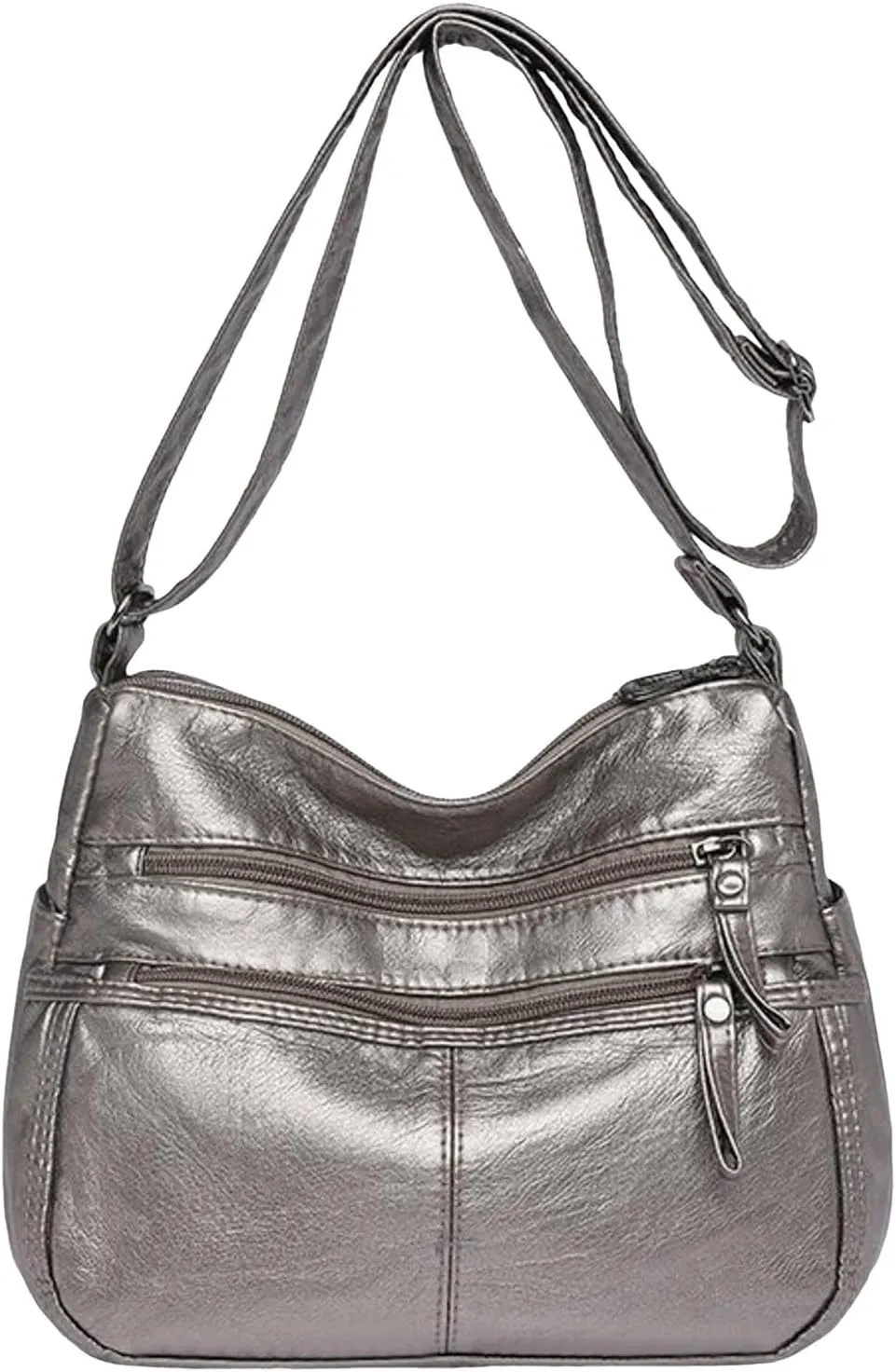 Womens Shoulder Handbag Fashion Casual Women's Retro Soft Leather Zipper Double Pocket Shoulder Messenger Bag