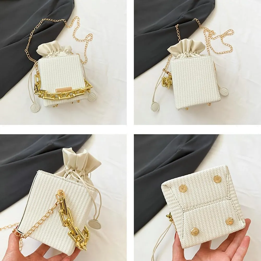 Womens Trendy Shoulder Crossbody Bag PU Leather Y2k Bucket Purse Mini Totes Woven Handbag Satchel
