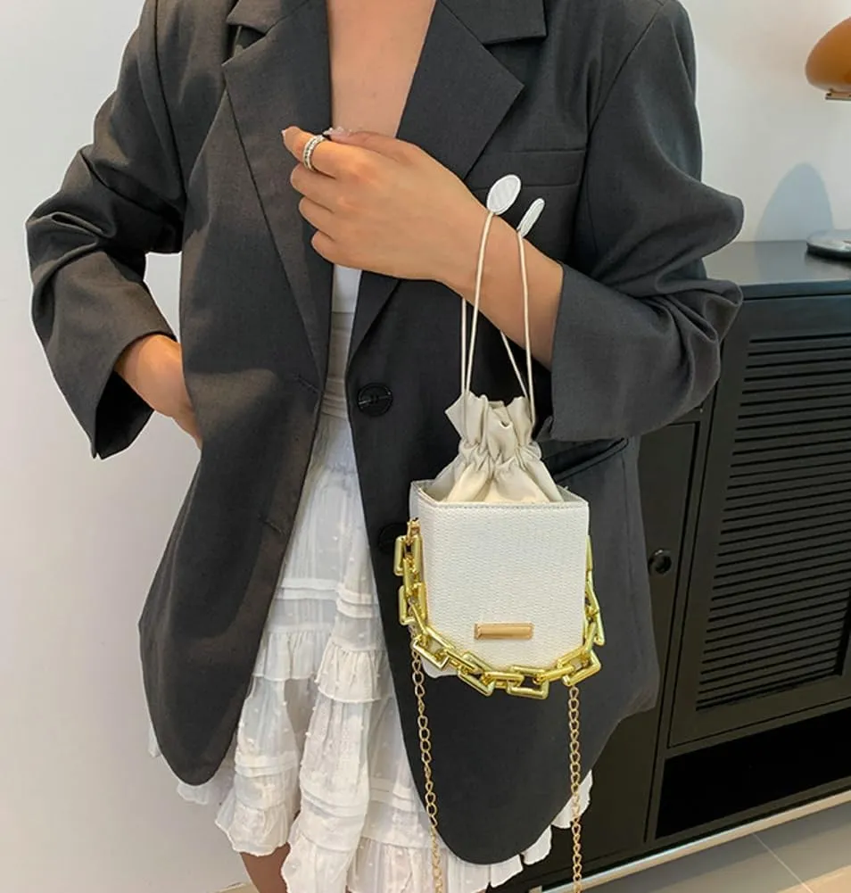 Womens Trendy Shoulder Crossbody Bag PU Leather Y2k Bucket Purse Mini Totes Woven Handbag Satchel