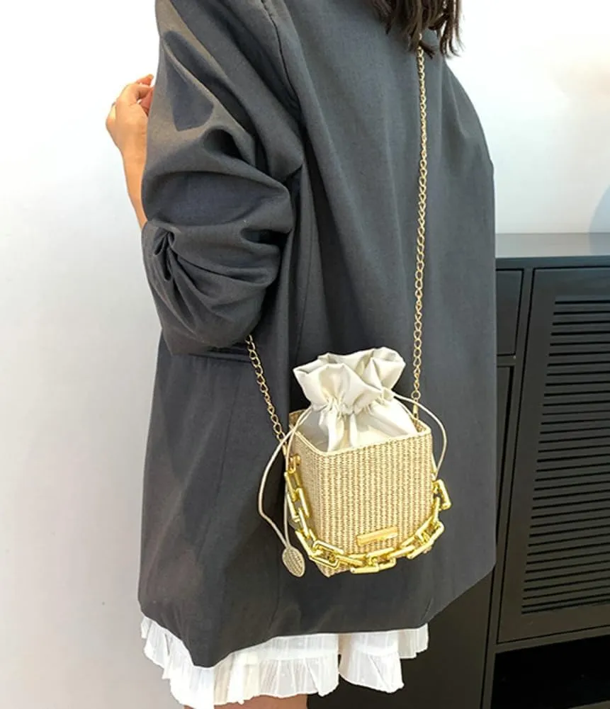 Womens Trendy Shoulder Crossbody Bag PU Leather Y2k Bucket Purse Mini Totes Woven Handbag Satchel