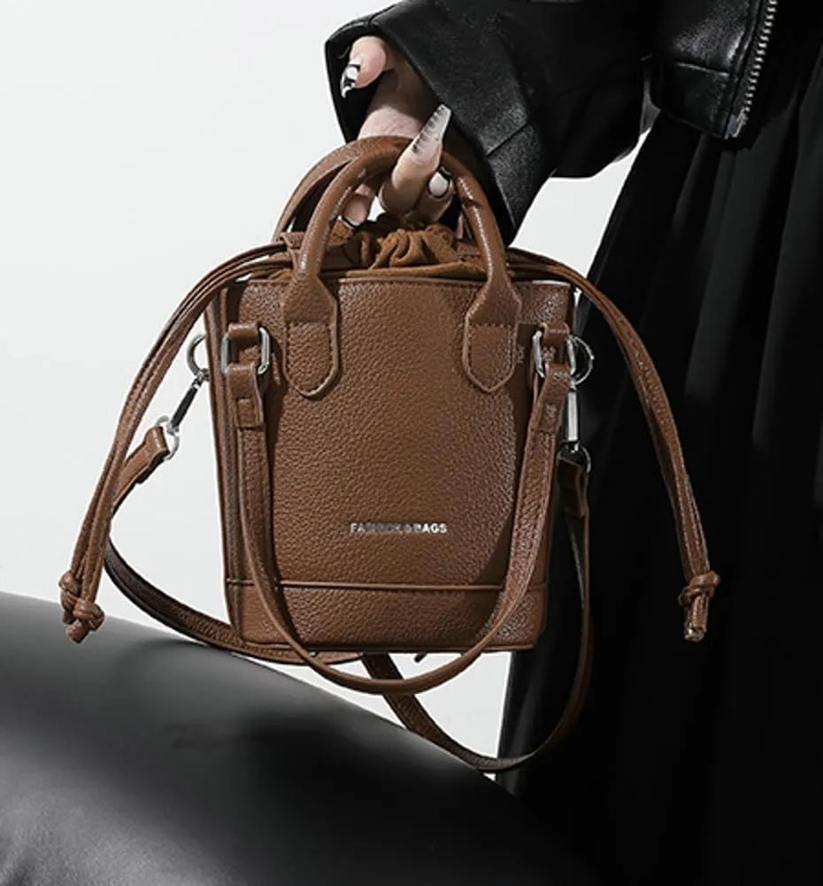 Women's Vegan Leather Handbag Crossbody Shouler Bag Bucket Totes Small Purse Y2k Satchel with Drawstring