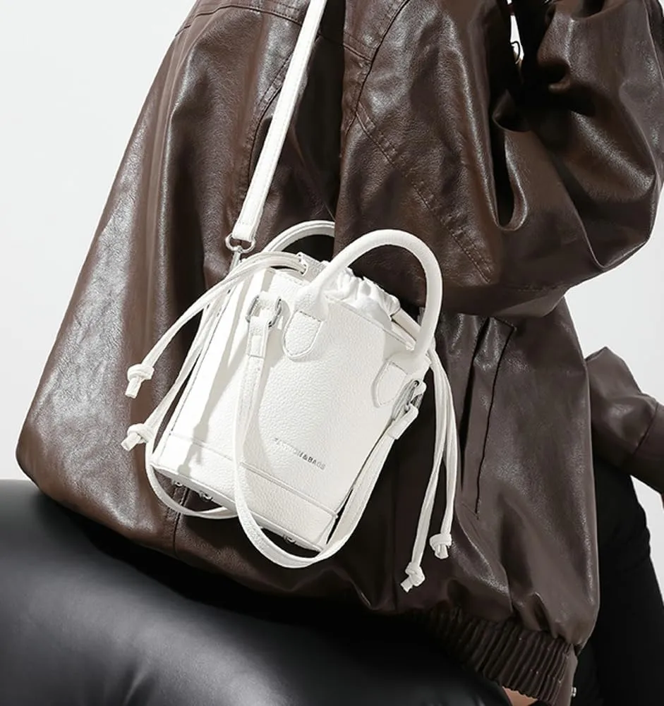 Women's Vegan Leather Handbag Crossbody Shouler Bag Bucket Totes Small Purse Y2k Satchel with Drawstring