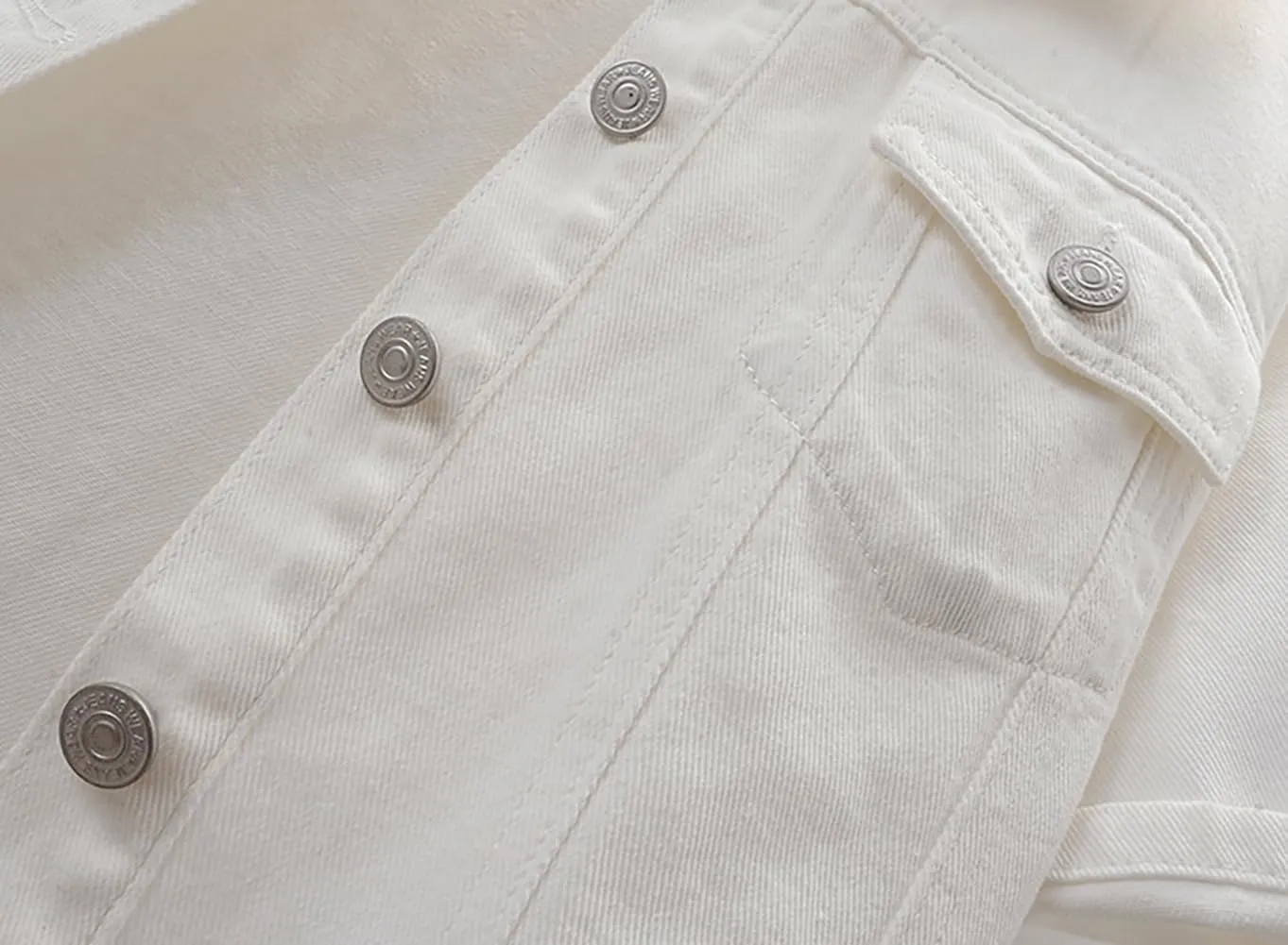 Women's White Short Sleeve Denim Shawl Button Front Casual Denim Jacket
