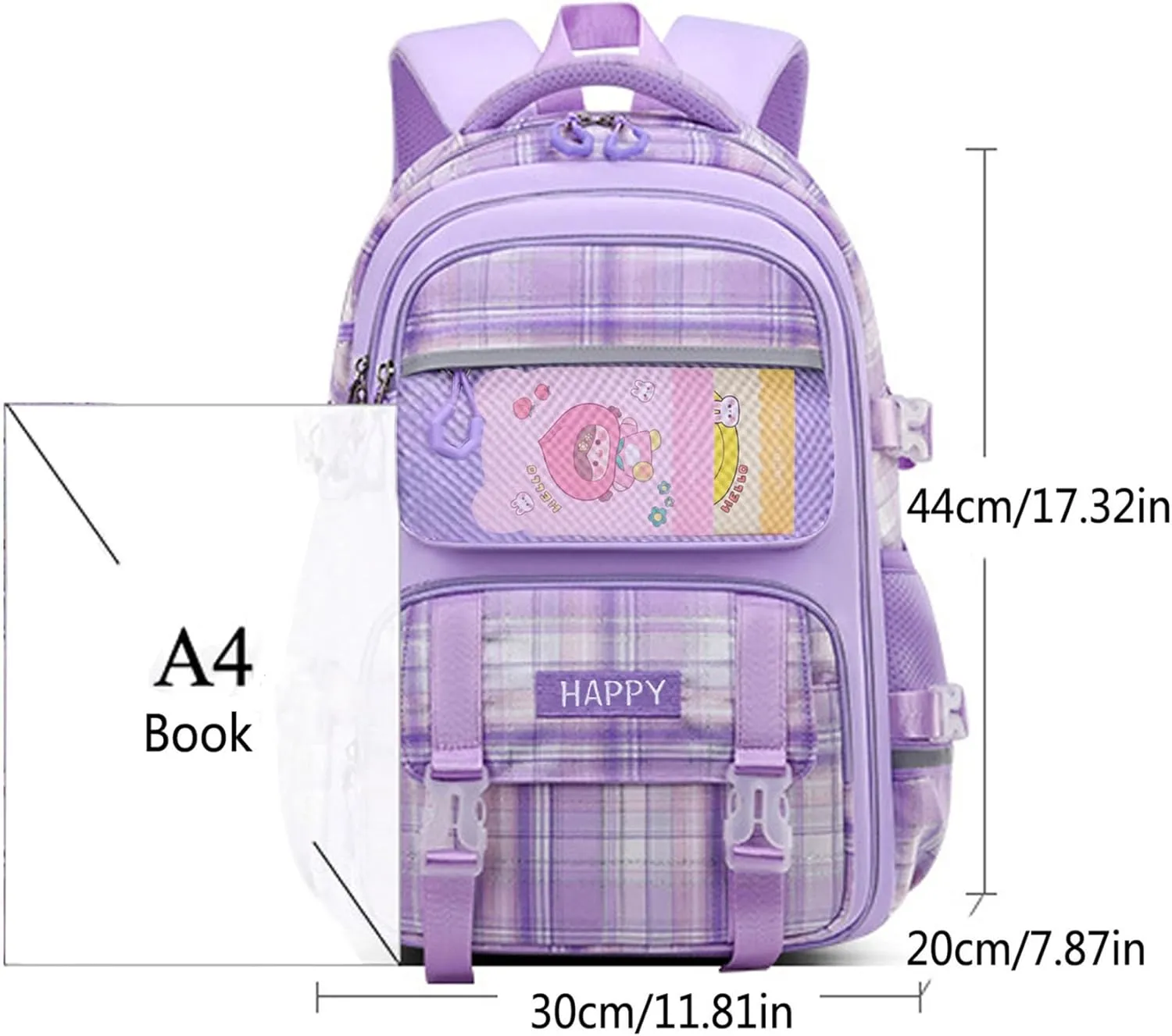 WYCY School Backpacks for Girls Kawaii Backpack Large Capacity Kids School Bag for Girls 6-12 Years Old (Plaid Blue)