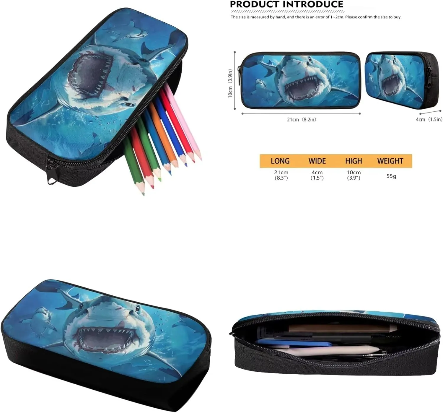 Ystardream Cool Shark Backpack for Boys School Bag Set with Lunchbox and Pencil Bag, 3 Pcs Set Bookbag Travel Daypack Laptop Backpack for Kids Girls Boys Preschool Backpack Boys 17 inch