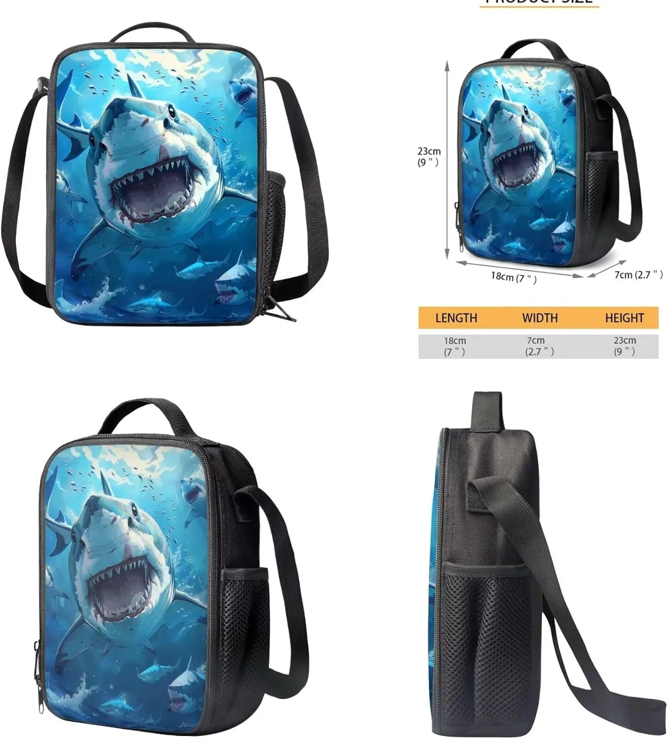 Ystardream Cool Shark Backpack for Boys School Bag Set with Lunchbox and Pencil Bag, 3 Pcs Set Bookbag Travel Daypack Laptop Backpack for Kids Girls Boys Preschool Backpack Boys 17 inch