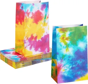 Zonon 24 Pcs Tie Dye Paper Bags Camouflage Treat/Goody Retro Gift Bags Colorful Tie Dye Paper Accessories Party Favor Decoration Supplies for Birthday (Classic Style)